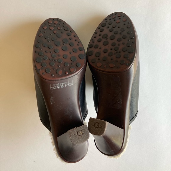 UGG Black Sheepskin Leather Heeled Mules size 8.5 - Picture 11 of 13